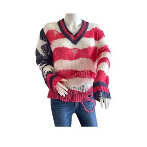New Unisex MNML Flag Loose Knitted Sweater Distressed XS